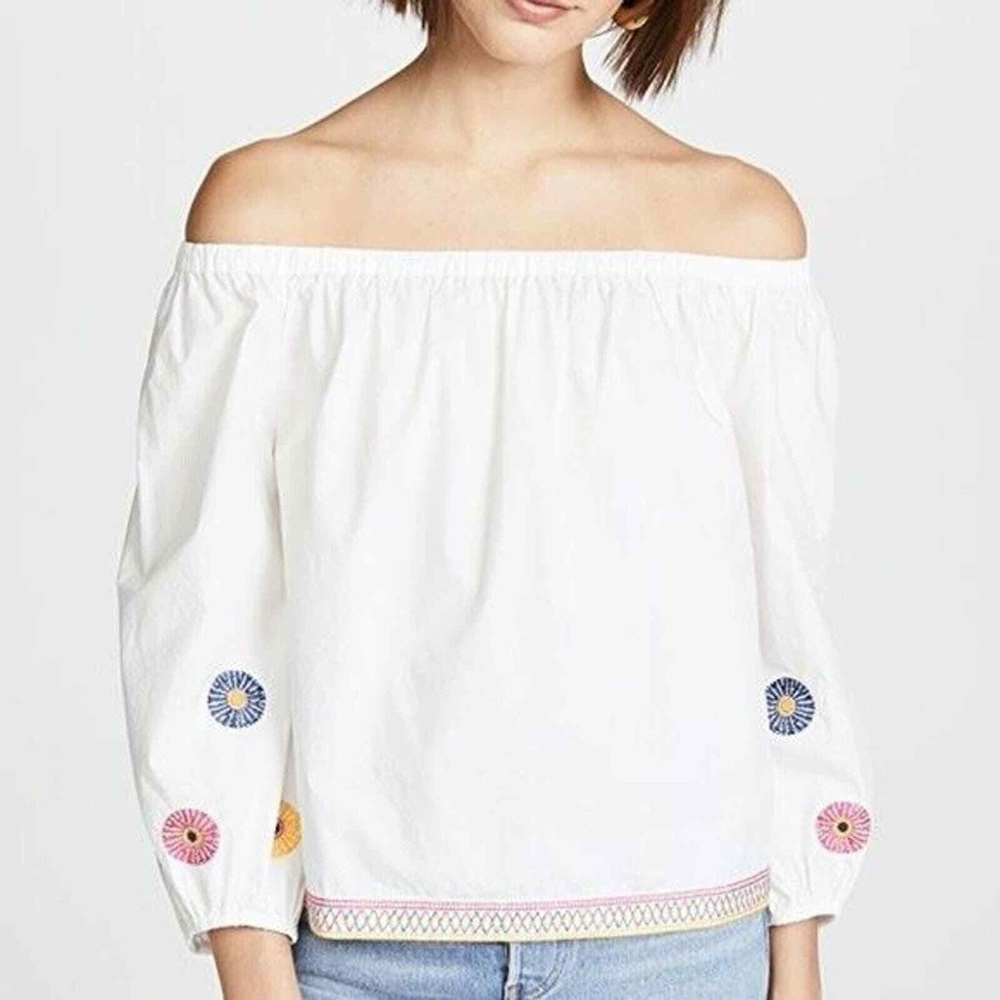 Madewell White Off-Shoulder Floral Embroidered Blouse
